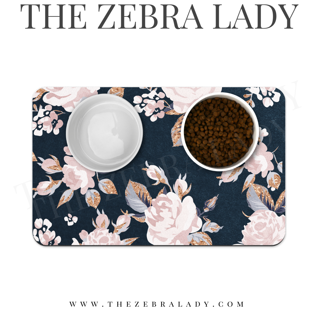 Navy Roses Rose Gold  Pet Mat