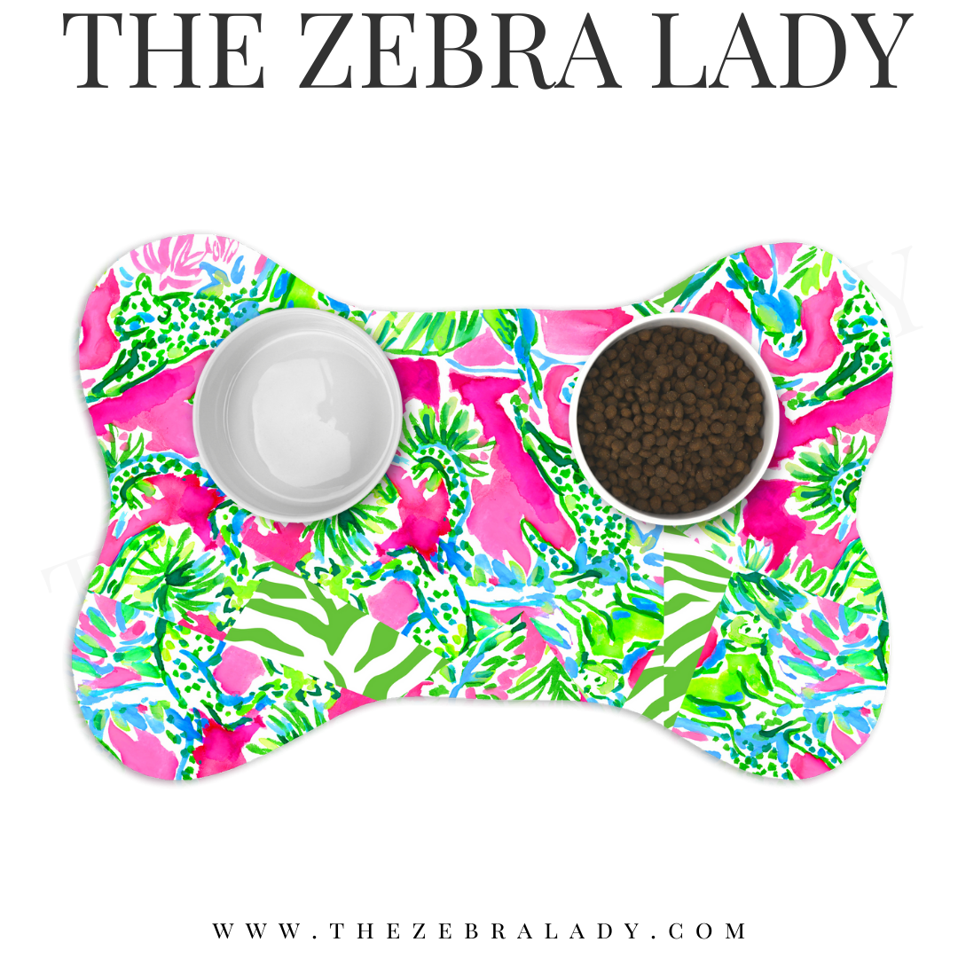 Green pink Preppy Zebra Monkey Pet Mat Bone Shape