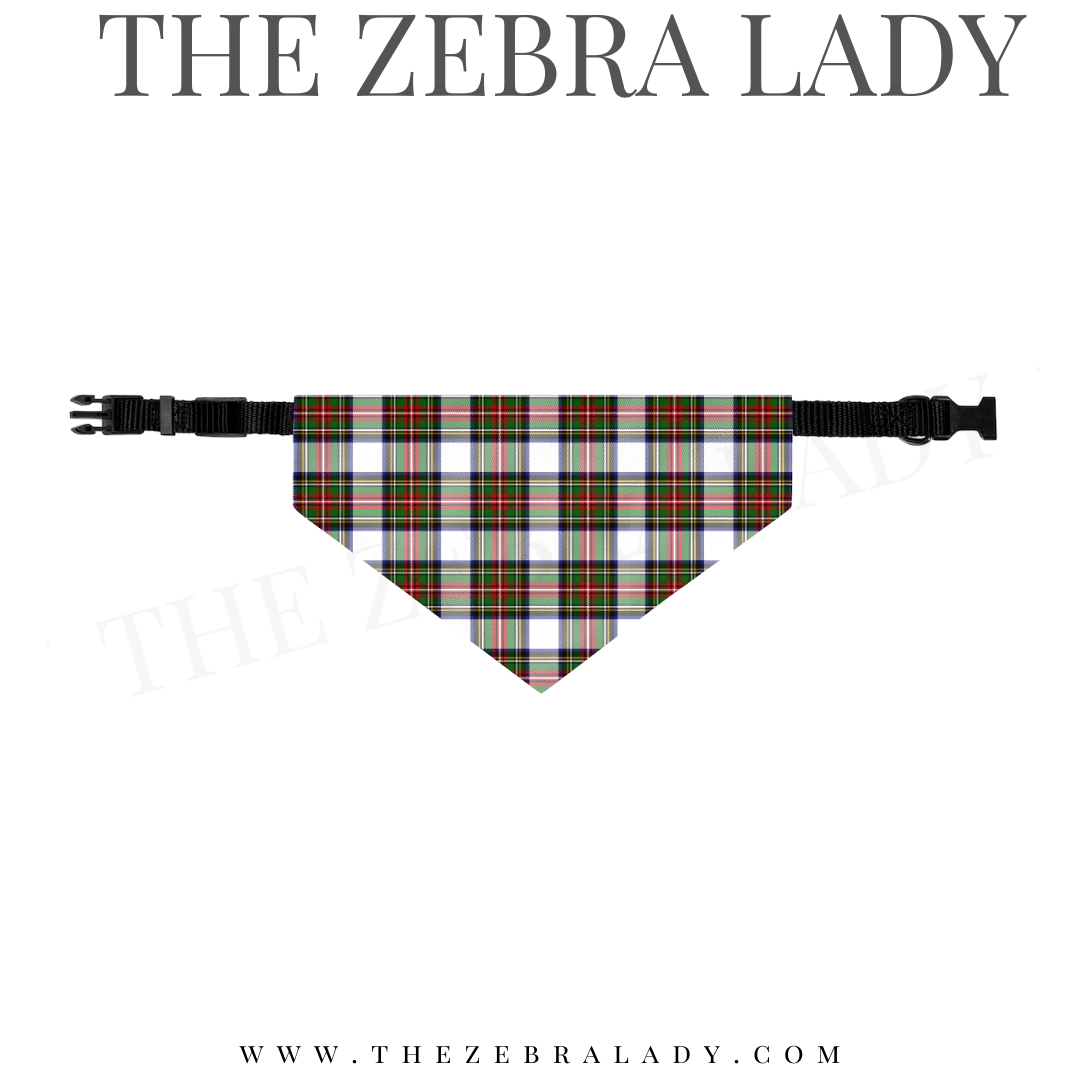 Christmas White Tartan Collar Pet Bandana