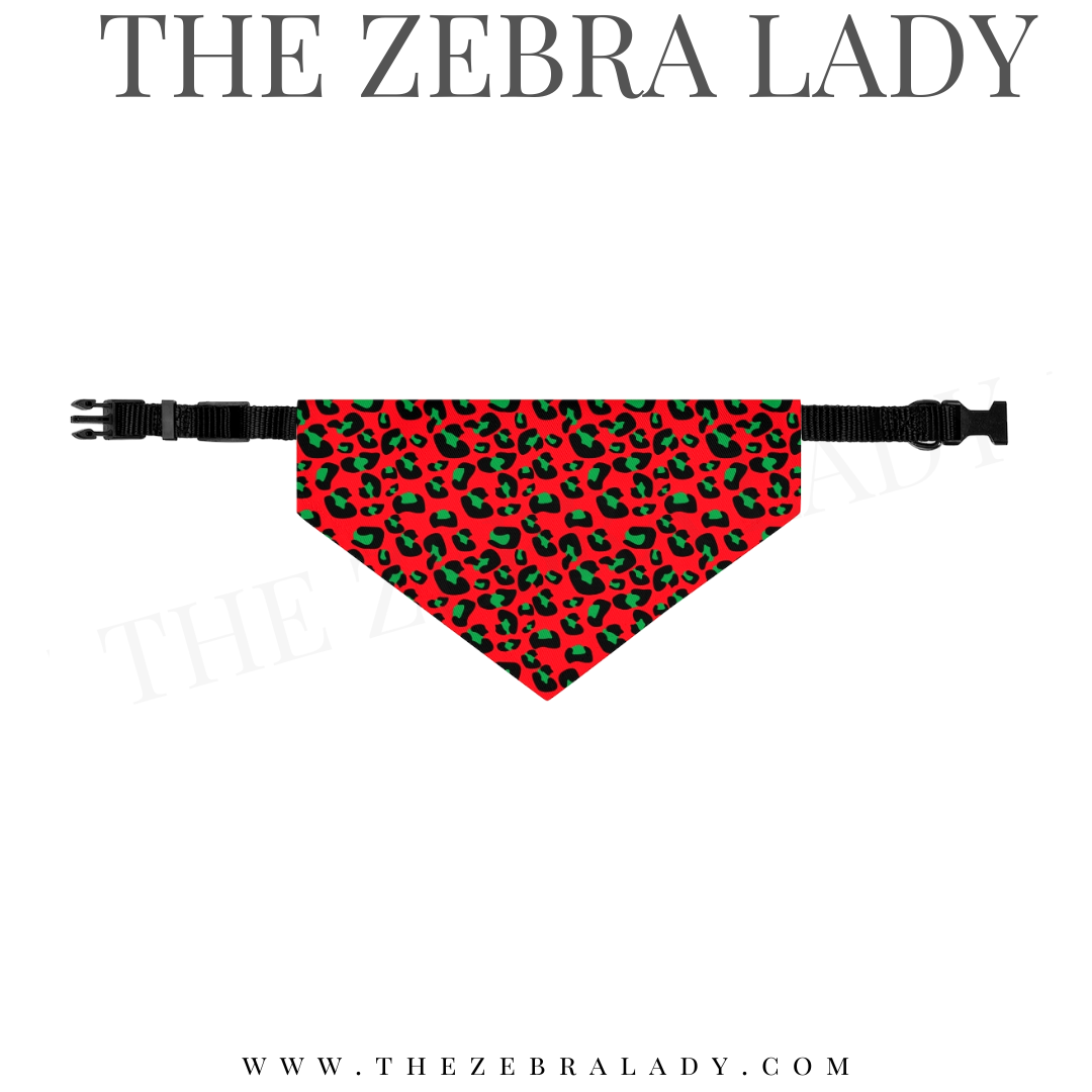 Christmas Red Green Leopard Collar Pet Bandana