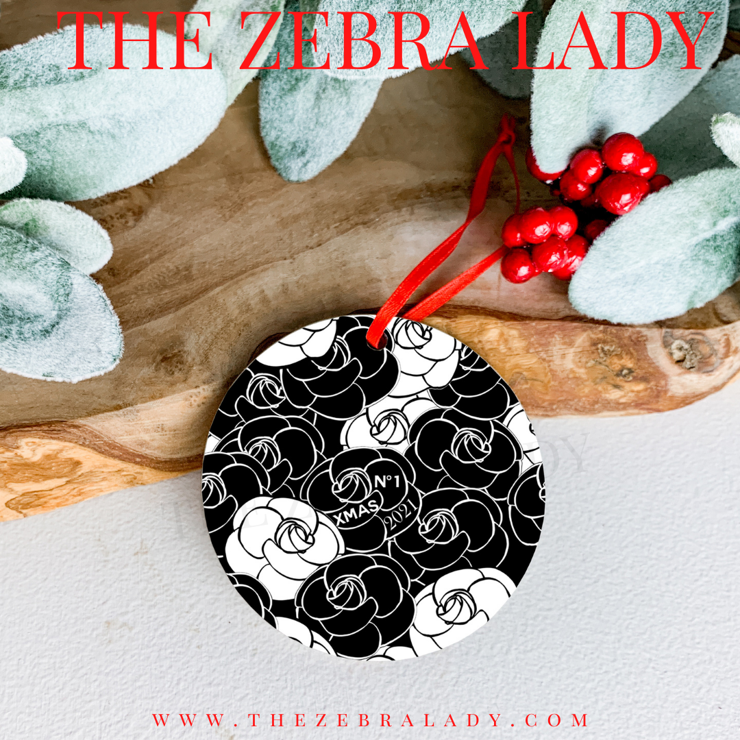 Number 1 Christmas Couture Chanel Inspired Black Ornament — THE ZEBRA LADY