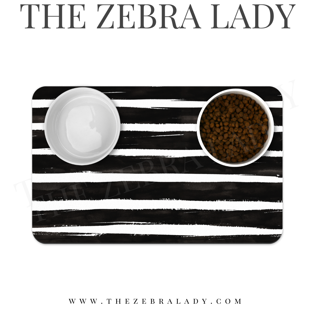 Black White Watercolor Stripes Pet Mat Neoprene Back