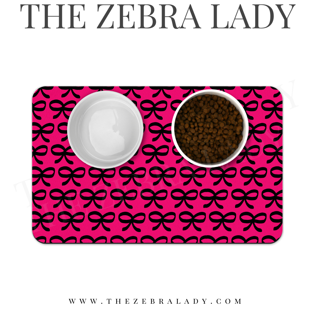 Pink Black Preppy Bow Pet Mat Neoprene Back