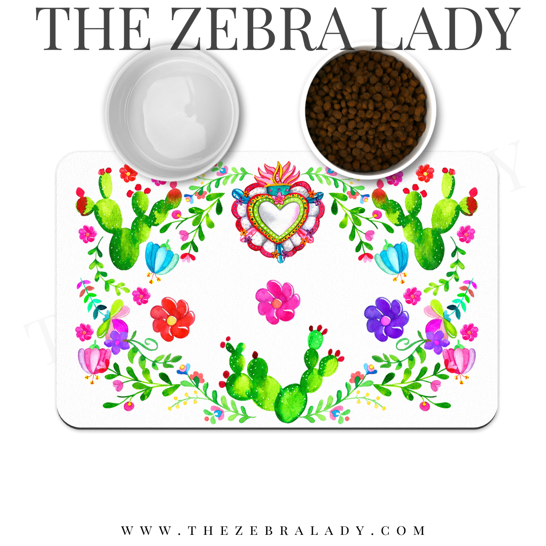 White Mexican Cactus Watercolor Pet Mat Neoprene Back