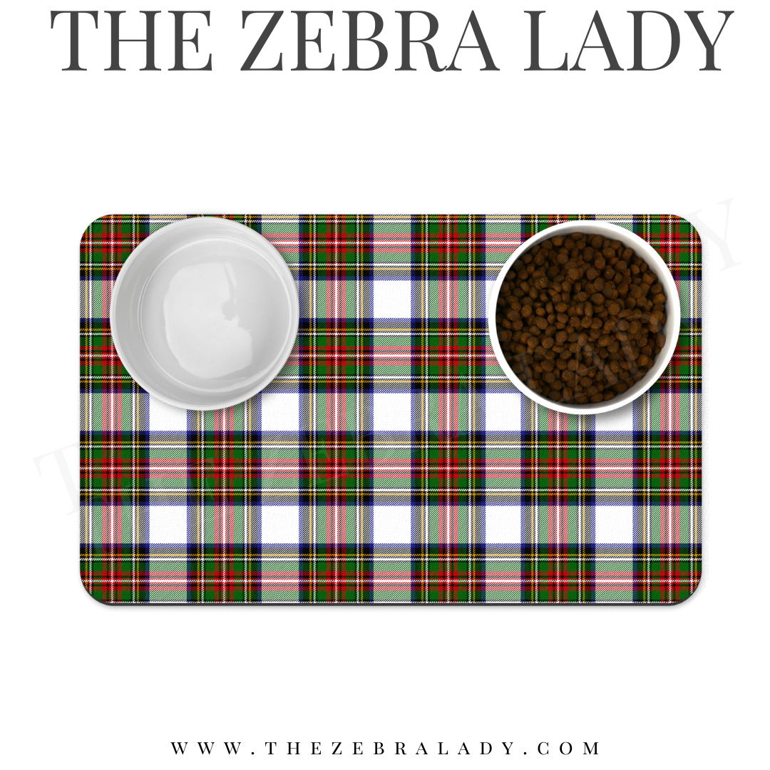 Christmas White Tartan Pet Mat Neoprene Back