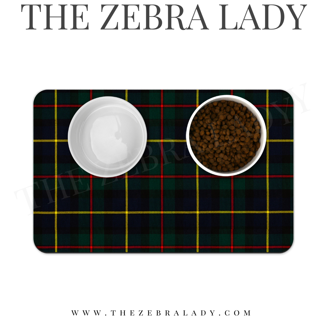 Navy Black Tartan Pet Mat Neoprene Back