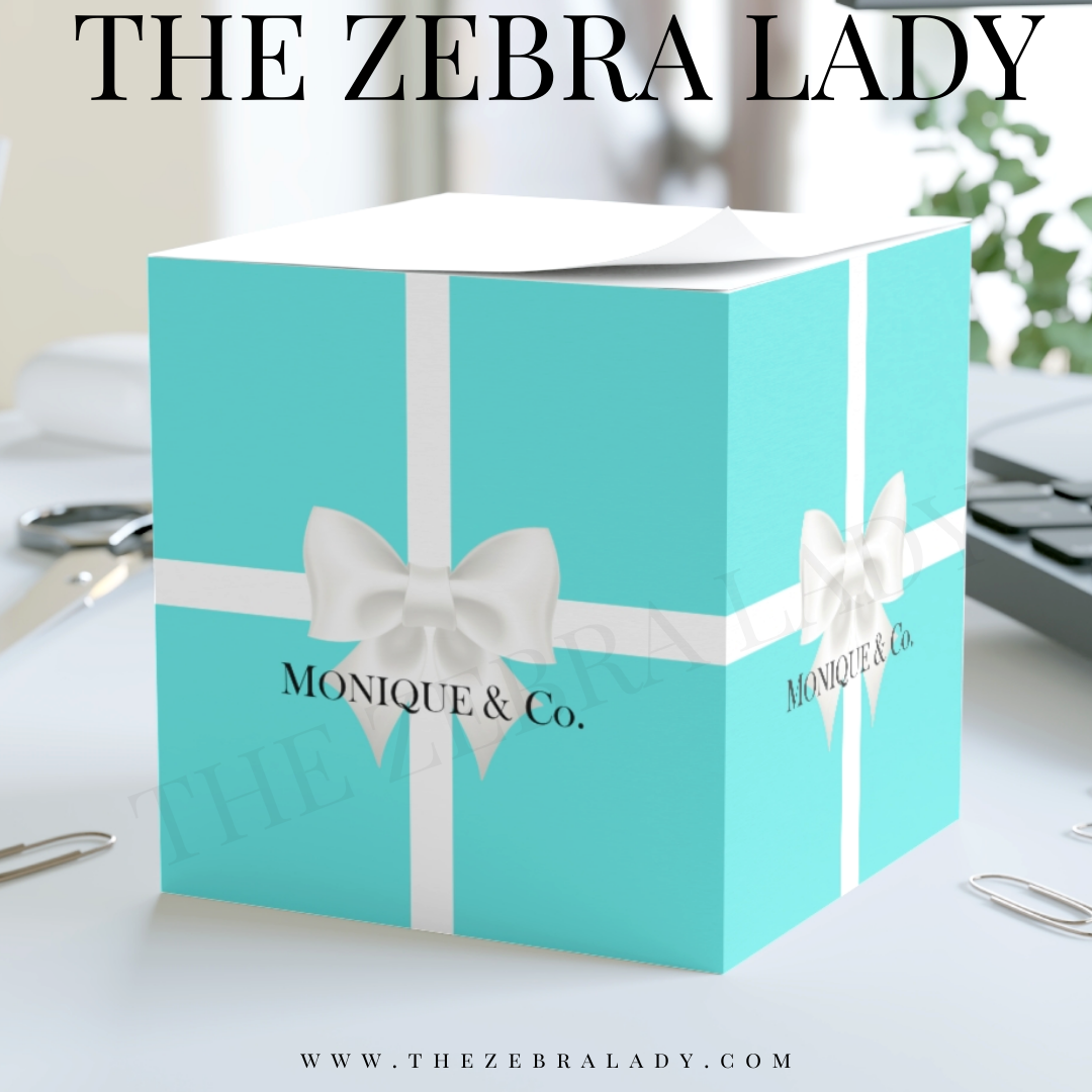 Personalized Aqua Bow Breakfast at Tiffany's Note Cube