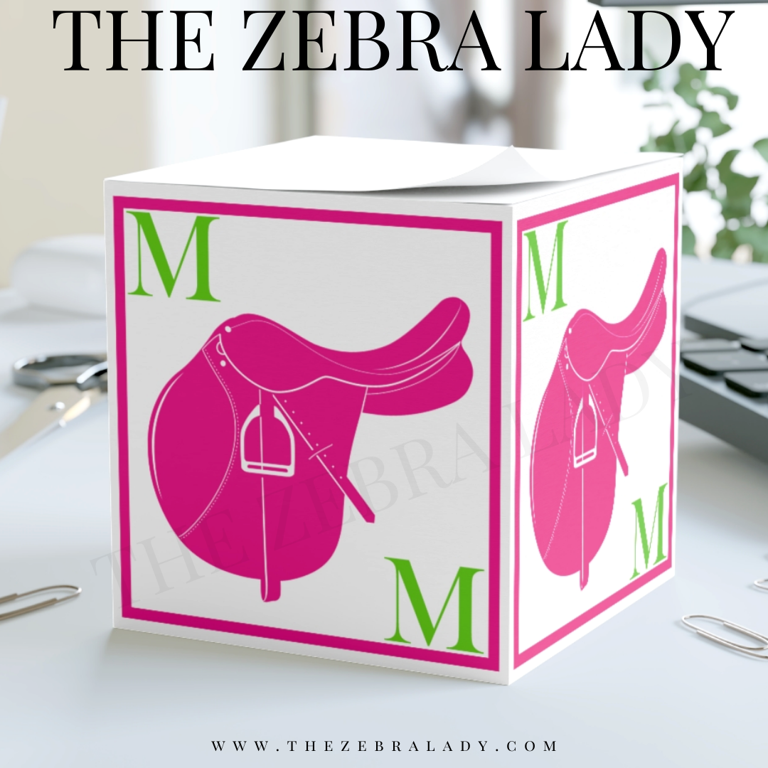 Personalized Equestrian English Saddle Note Cube Pink