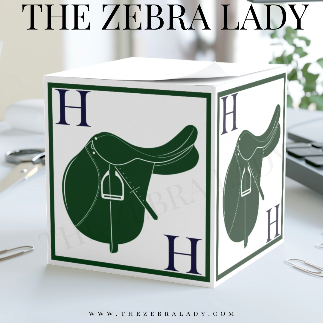 Personalized Equestrian English Saddle Note Cube Hunter Green