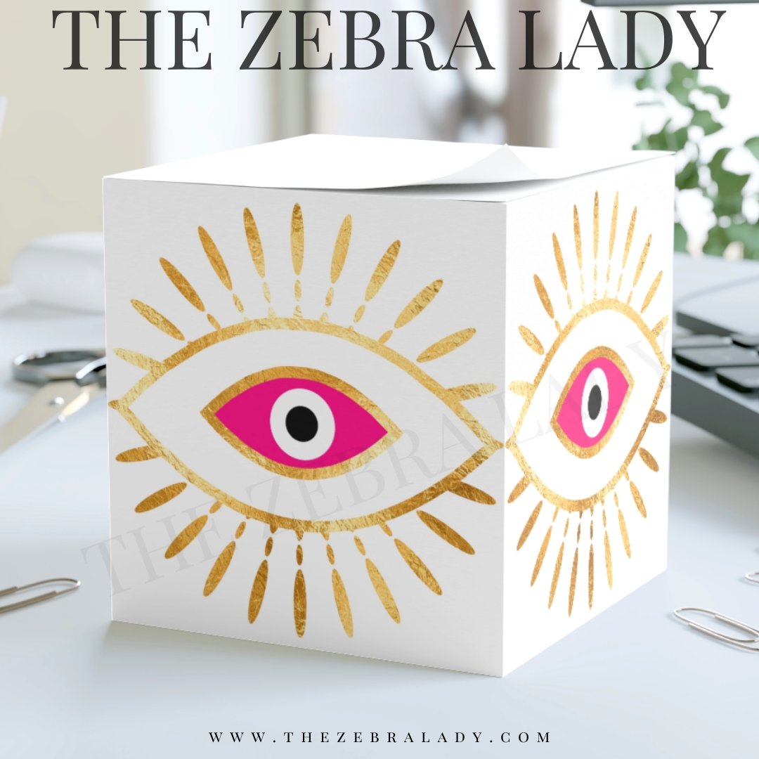 Evil Eye Zen Note Cube Zebra Hot Pink