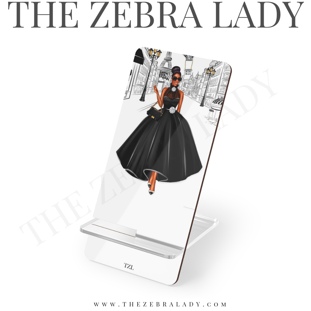 Fashion Illustration Girl Black Dress in Paris Smartphone Stand African American