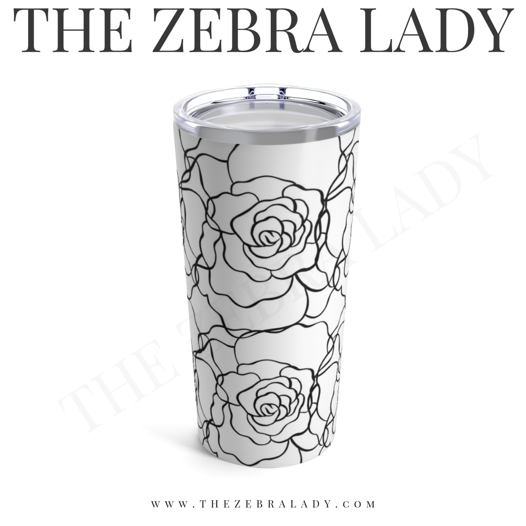 White Black Flowers Outline Tumbler 20oz ,10oz