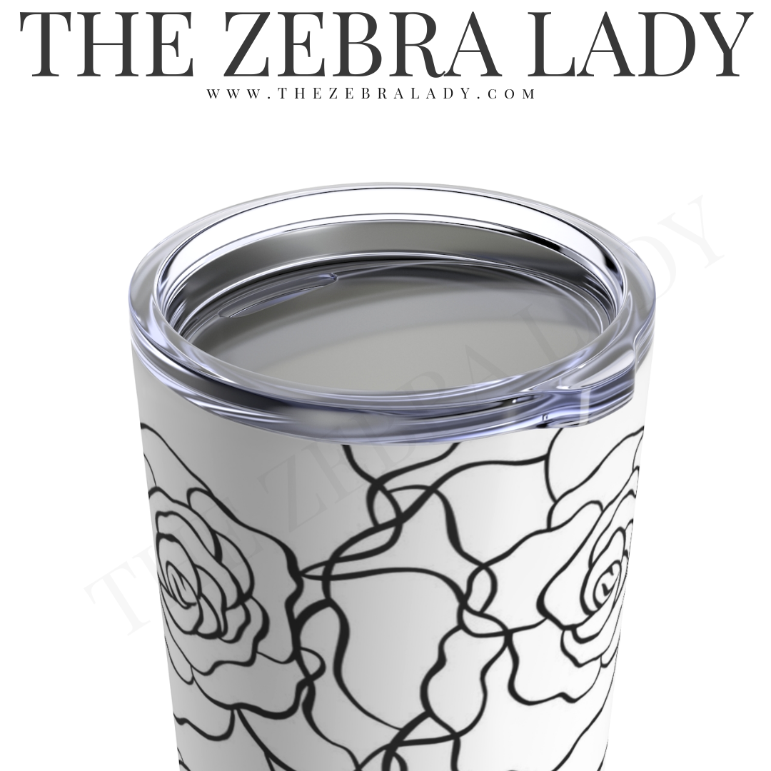 White Black Flowers Outline Tumbler 20oz ,10oz