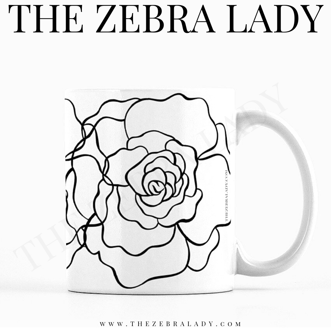 White Black Flowers Outline Mug 11 oz or 15 oz