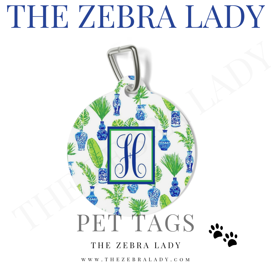 Chinoiseries Vase Palms Preppy Pet I.D. Tag Monogram