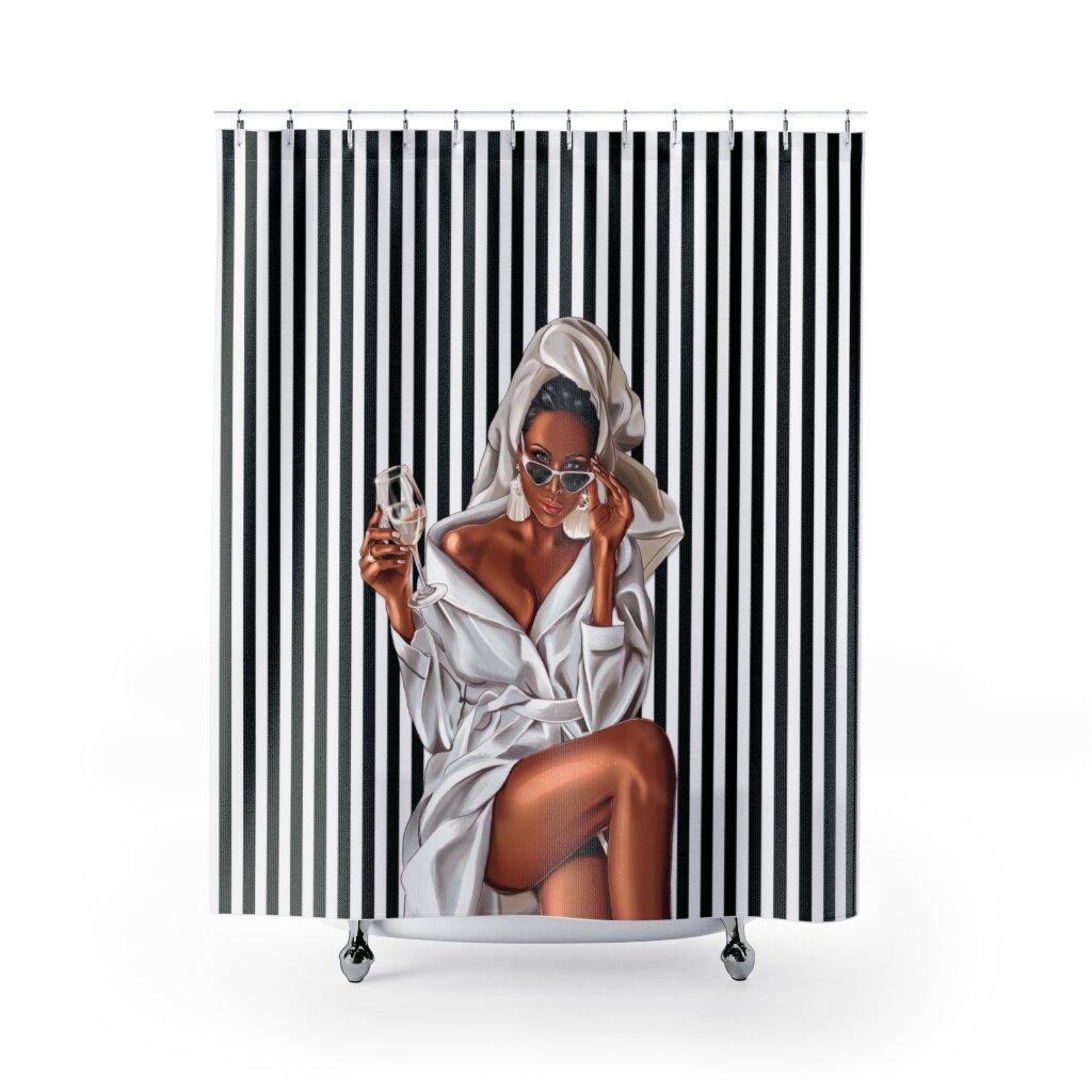 Spa Wine Girl Stripes Shower Curtains African American