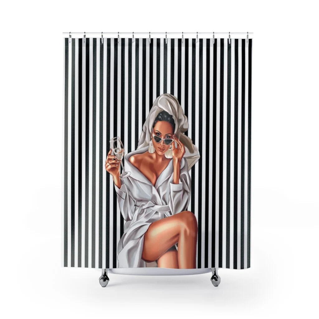 Spa Wine Girl Stripes Shower Curtains Light Skin