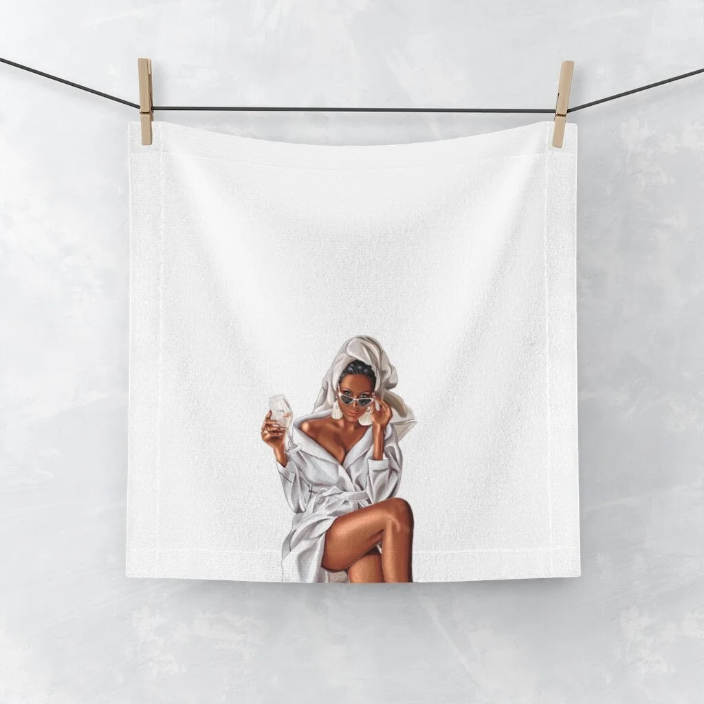 Wine Spa Woman Illustration White Face Towel African American