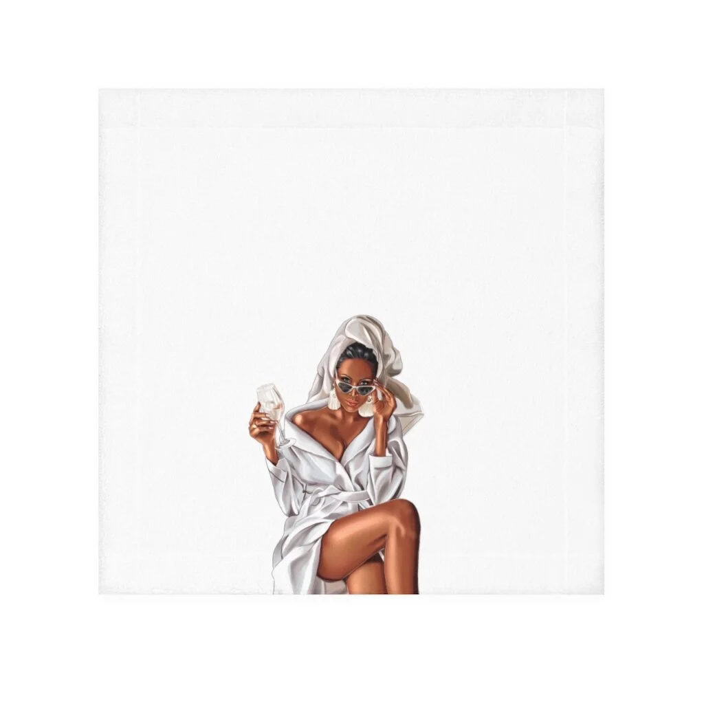 Wine Spa Woman Illustration White Face Towel African American
