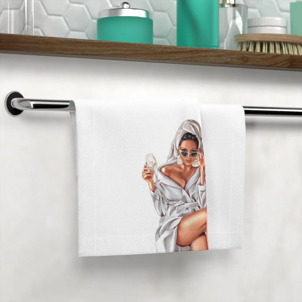 Wine Spa Woman Illustration White Face Towel Light Skin