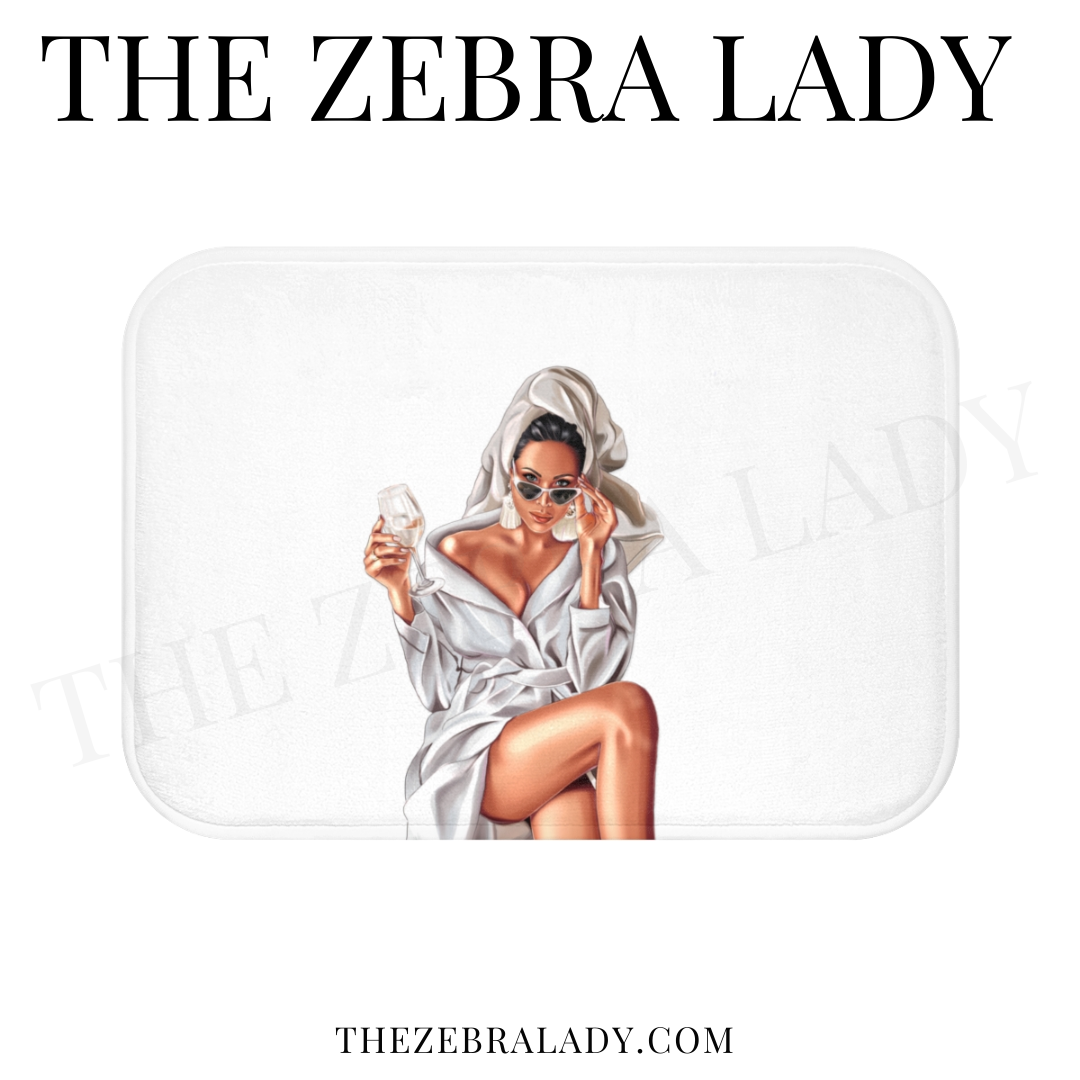 Wine Spa Woman Illustration White Bath Mat Light Skin