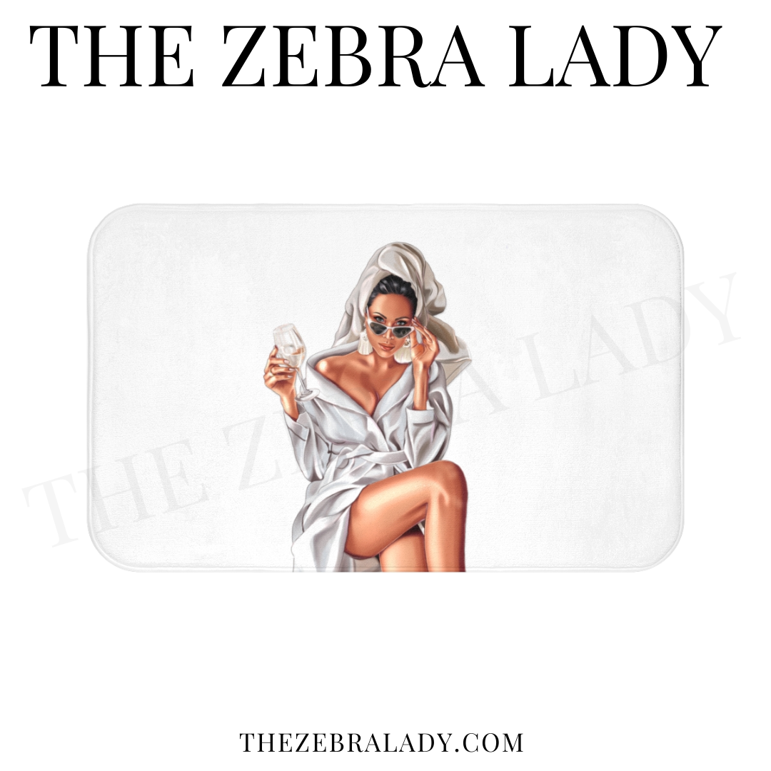 Wine Spa Woman Illustration White Bath Mat Light Skin