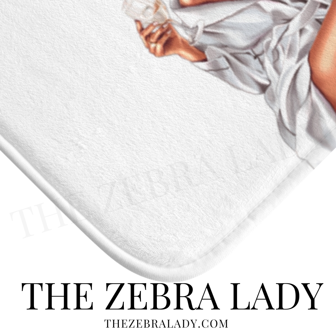 Wine Spa Woman Illustration White Bath Mat Light Skin