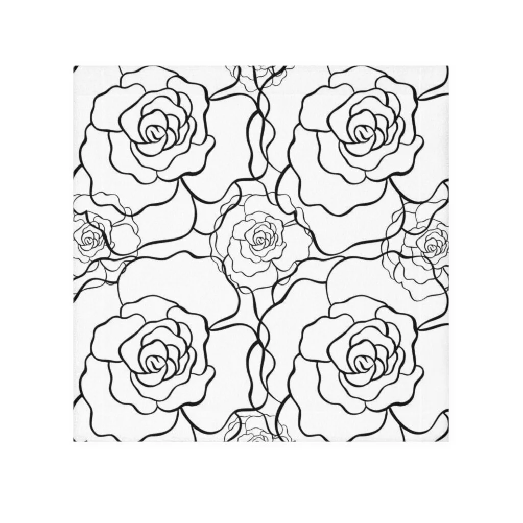 White Black Fashion Outline Flowers Face Towel