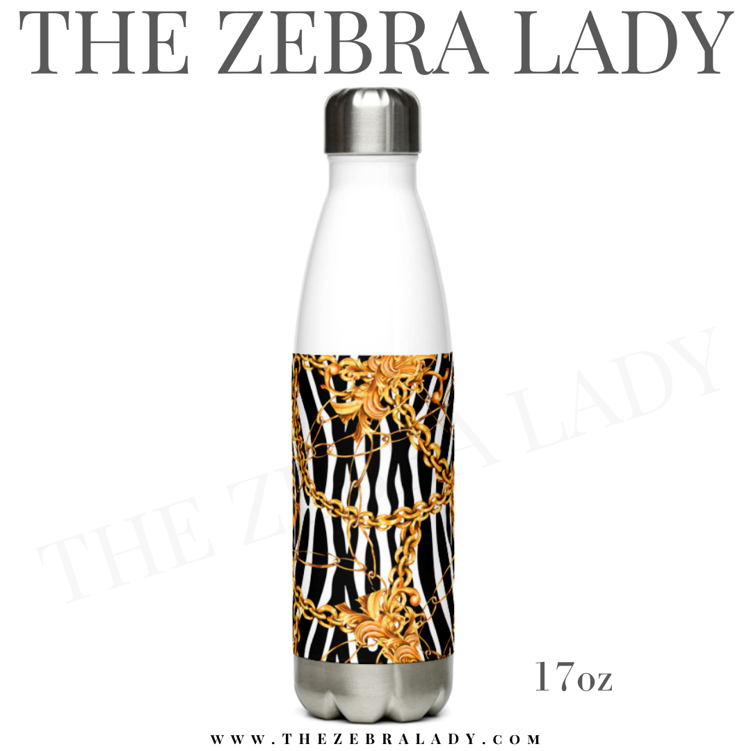 Fashion Zebra Gold Chains Baroque Fleur Insulated Bottles 17 oz Water Bottle