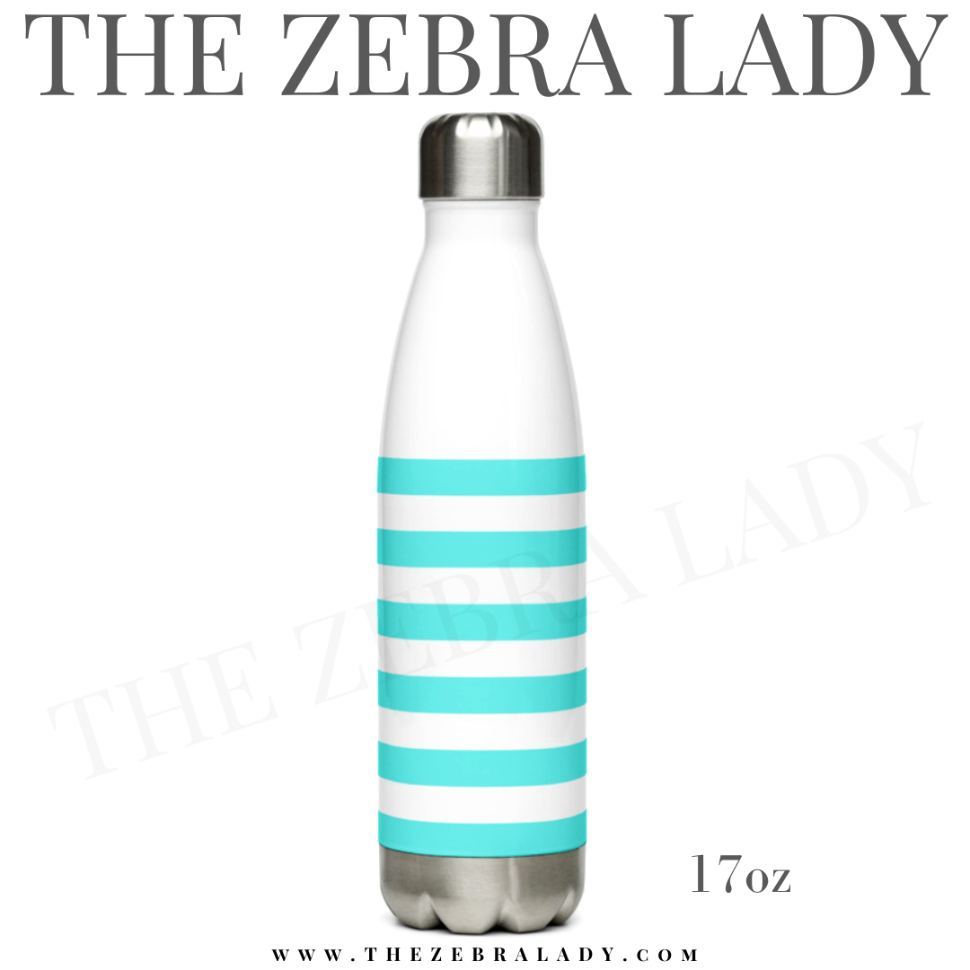 Aqua White Stripe Insulated 17 oz Stainless Steel Water Bottle