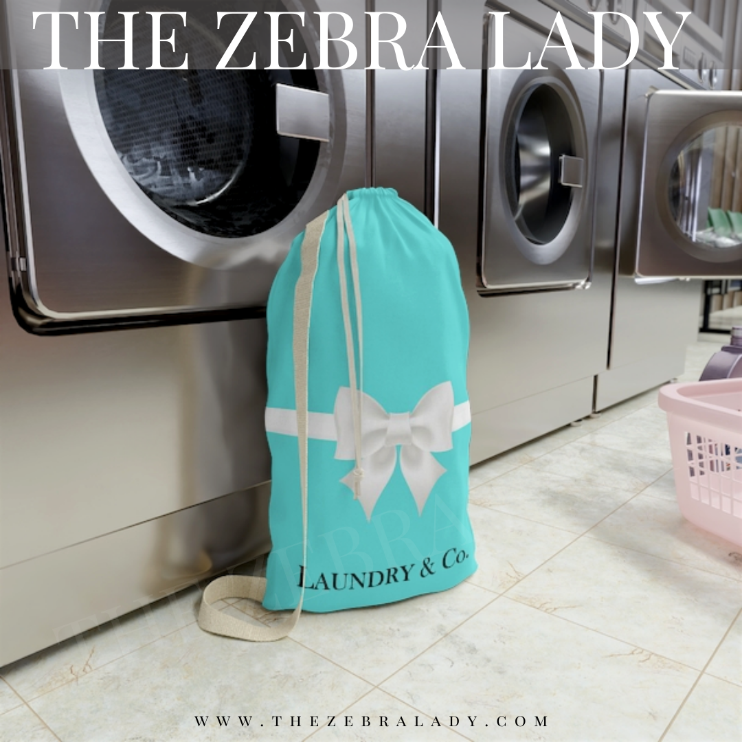 Laundry and Co Aqua White Bow Laundry Bag 18 x 29