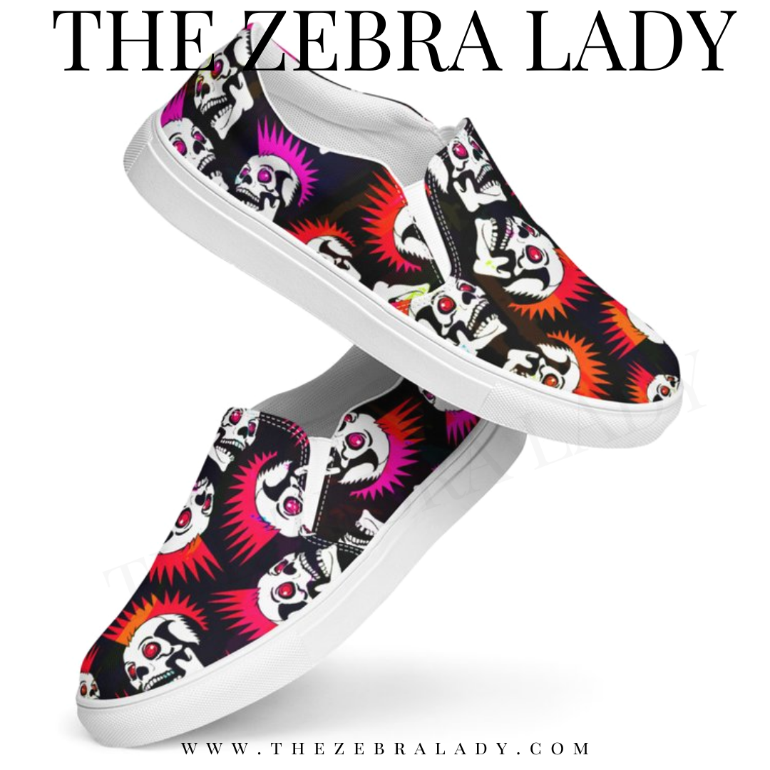 Punk Rock Mohawk Skulls Women’s slip-on canvas shoes Pink Orange