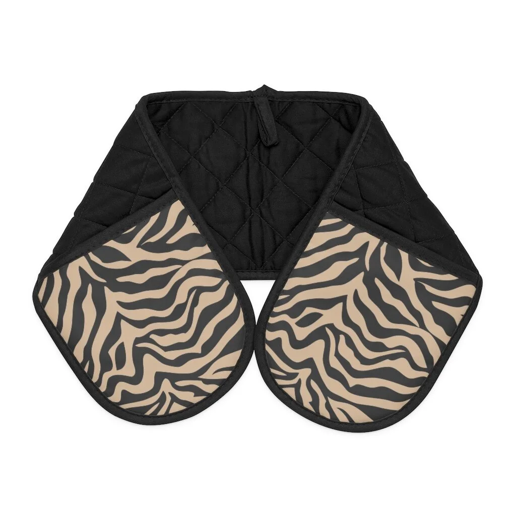 Tan Black Zebra Oven Mitts