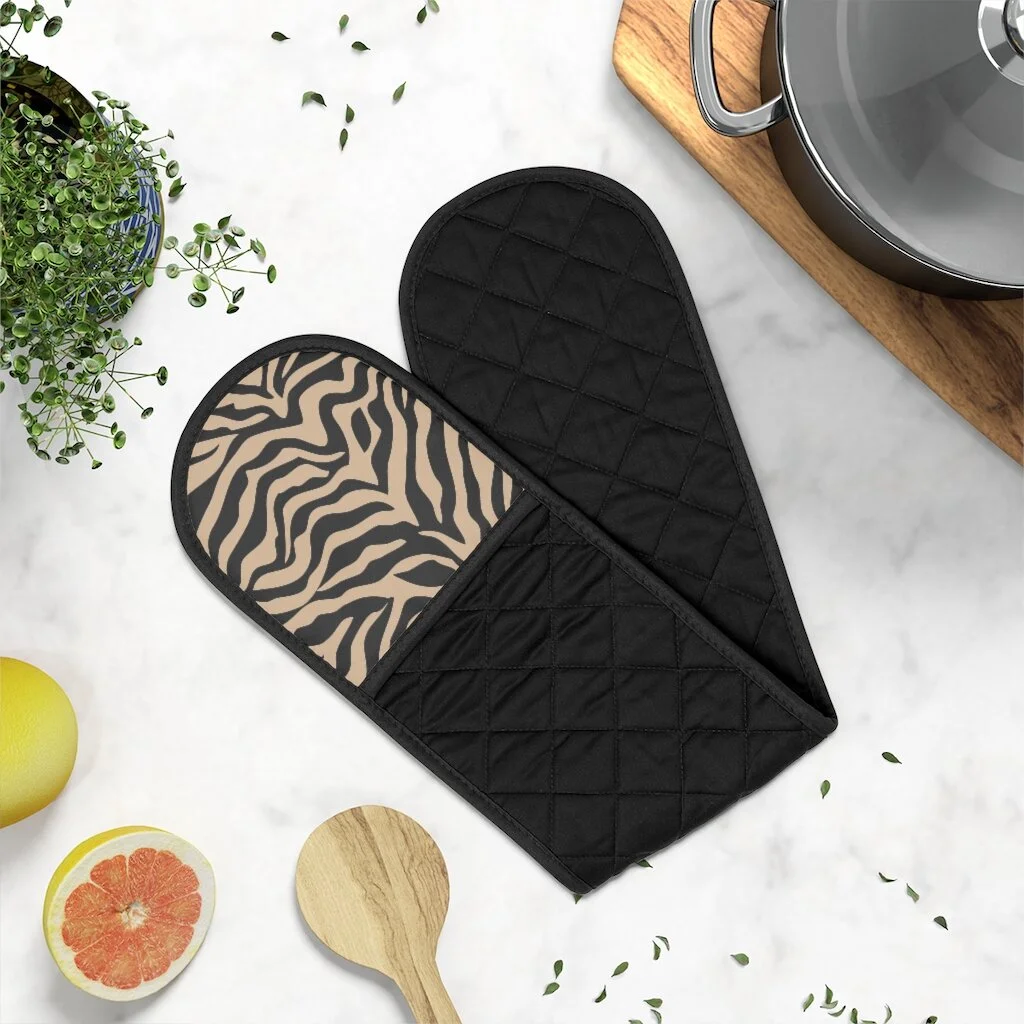 Tan Black Zebra Oven Mitts