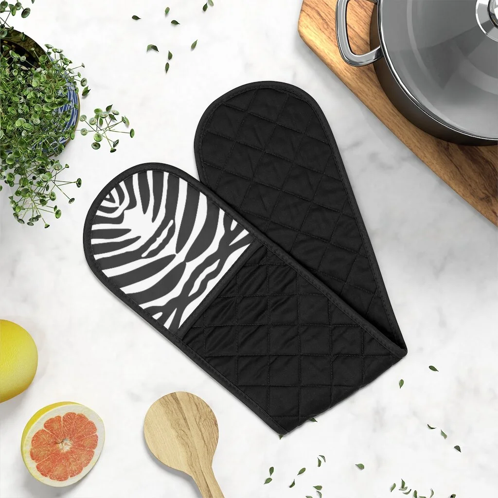 Fashion Zebra Black Oven Mitts