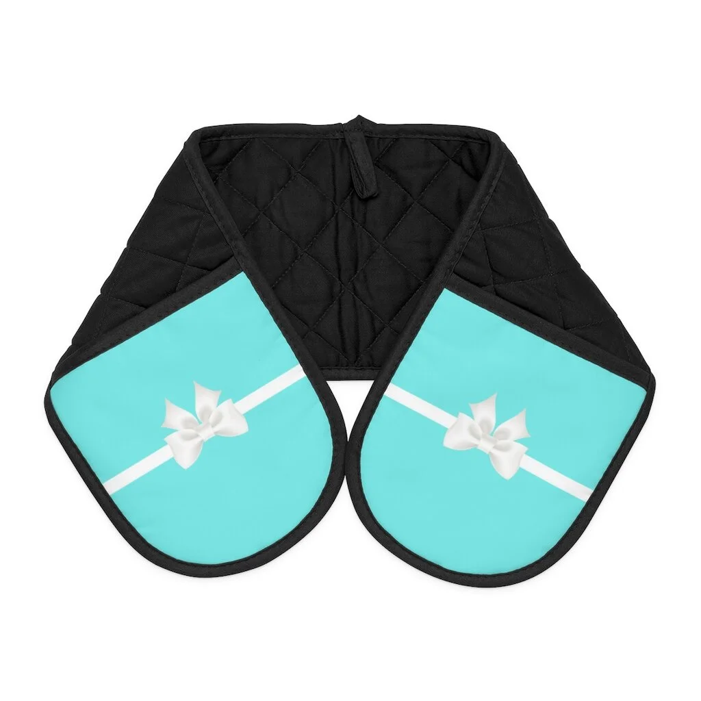 Breakfast at Tiffany's Aqua Black Oven Mitts TheZebraLady.com