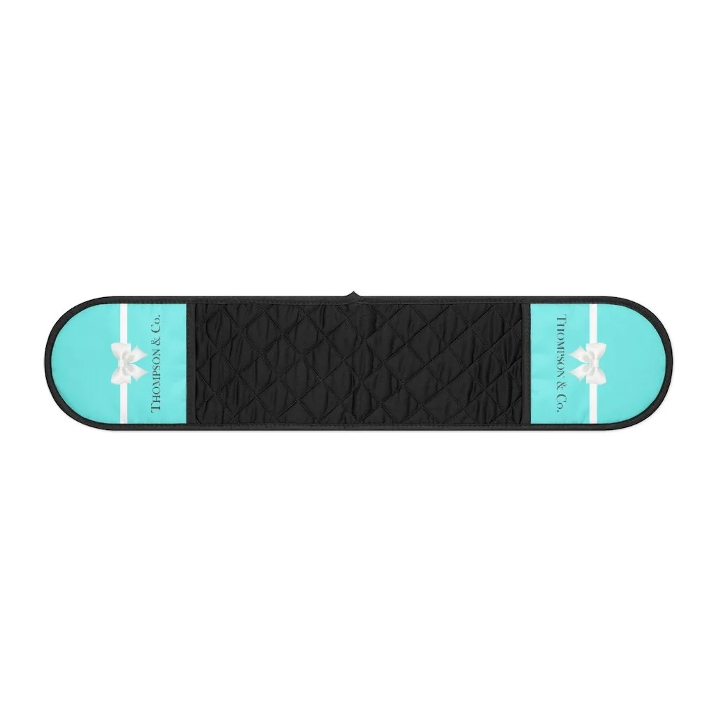 Personalized Breakfast at Tiffany's Aqua Black Oven Mitts