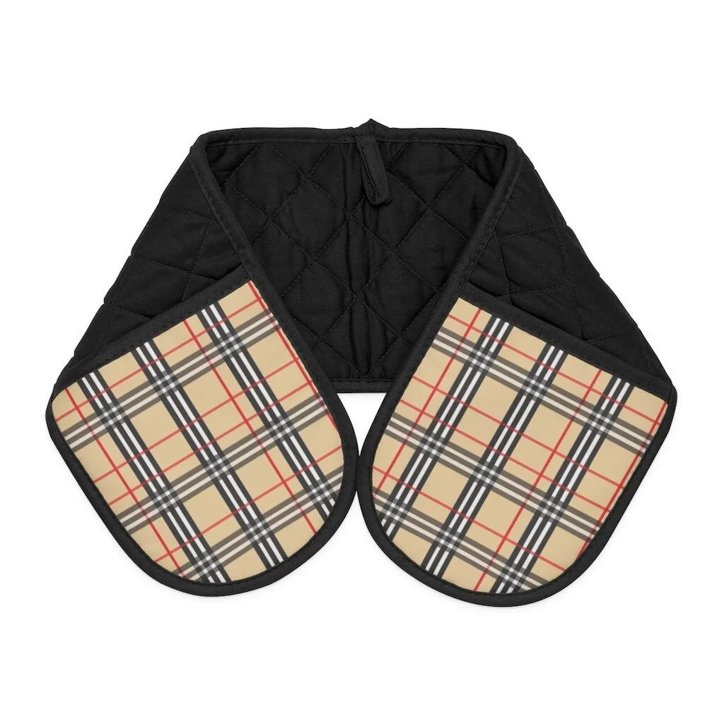 Tan Plaid Oven Mitts