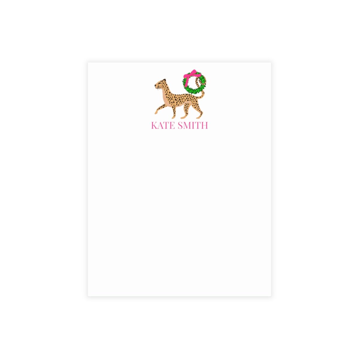 Preppy Cheetah Christmas Wreath Notecards Personalized