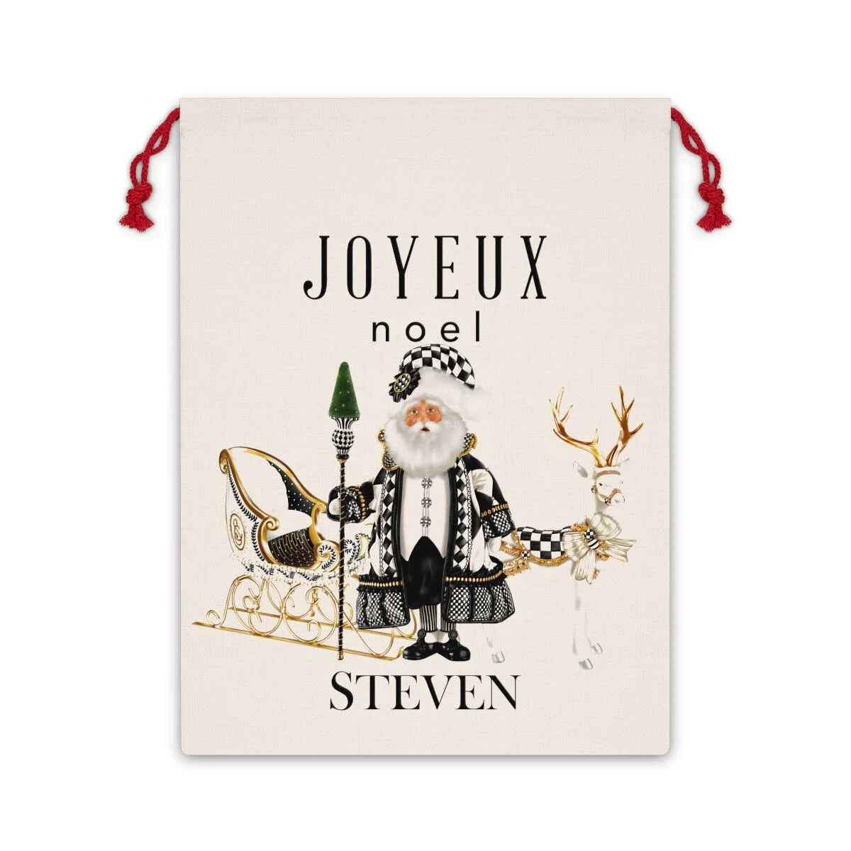 Harlequin Santa Christmas Santa Bag Black Personalized