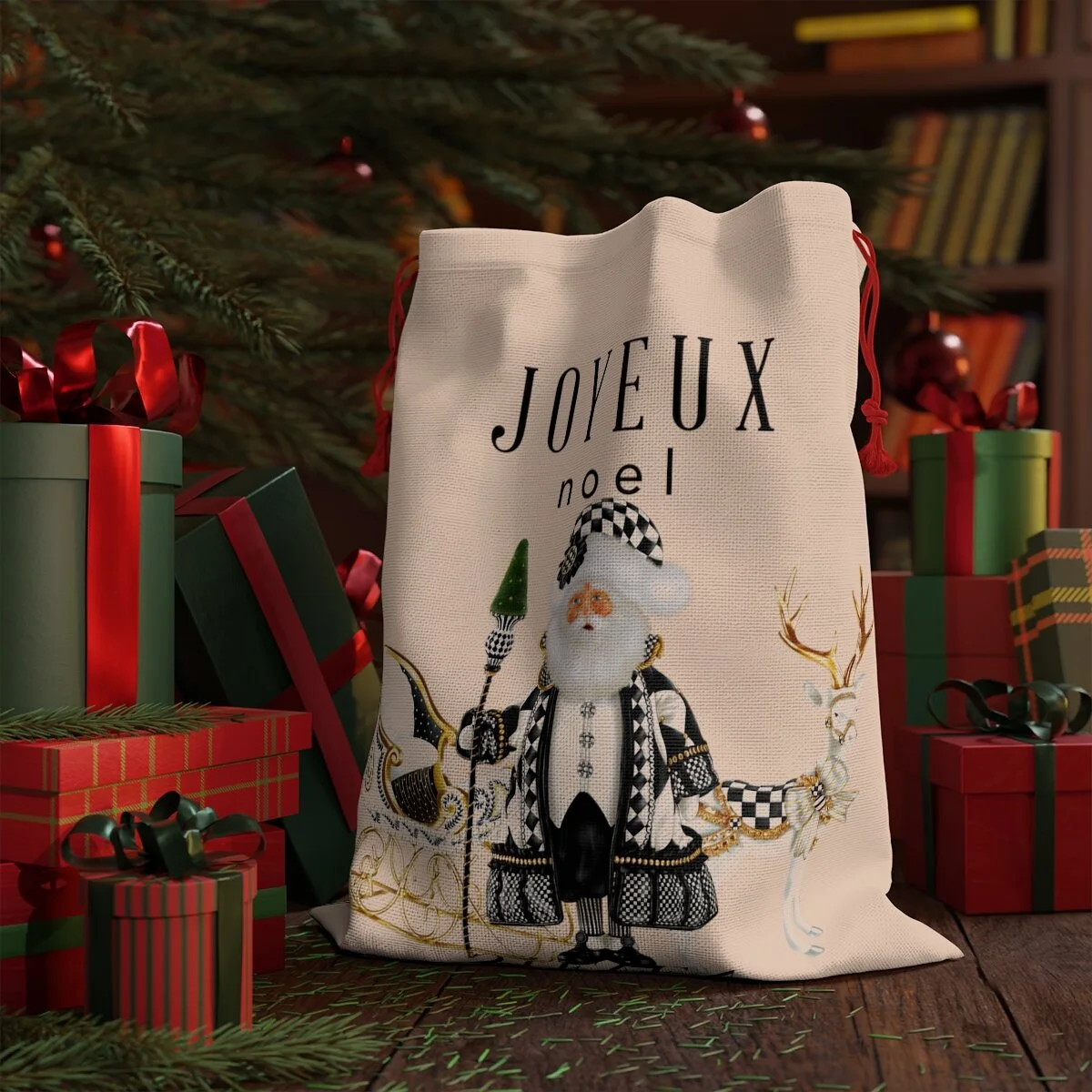 Harlequin Santa Christmas Santa Bag Black Personalized
