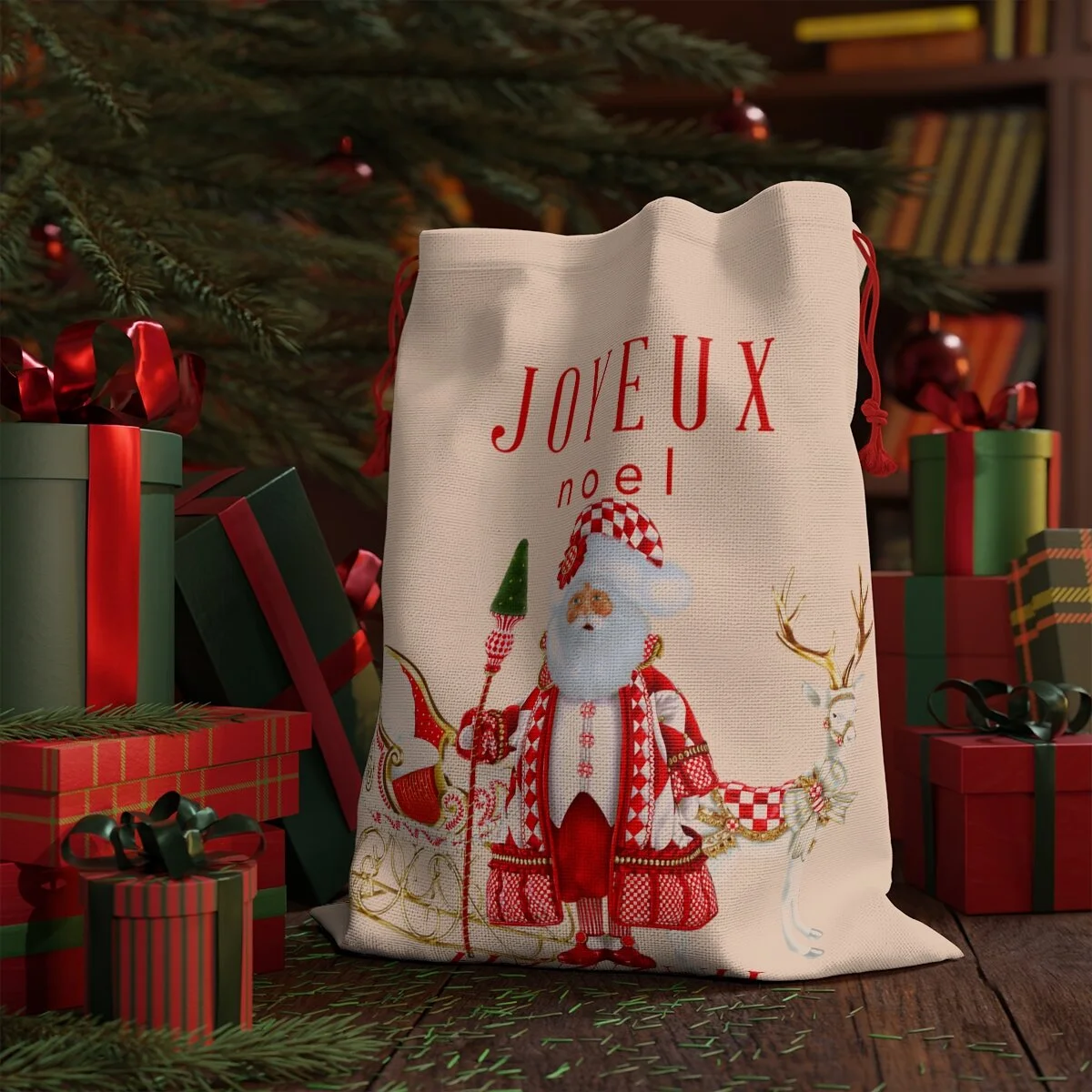 Harlequin Santa Christmas Santa Bag Red Personalized