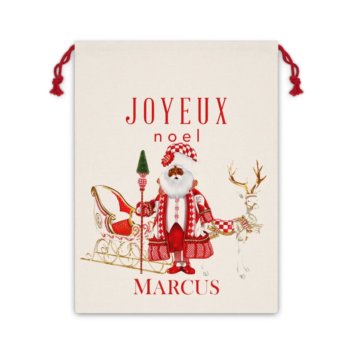 Harlequin Santa Christmas Santa Bag Red Personalized