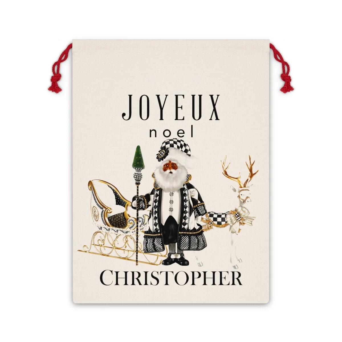 Harlequin Santa Christmas Santa Bag Black Personalized African American