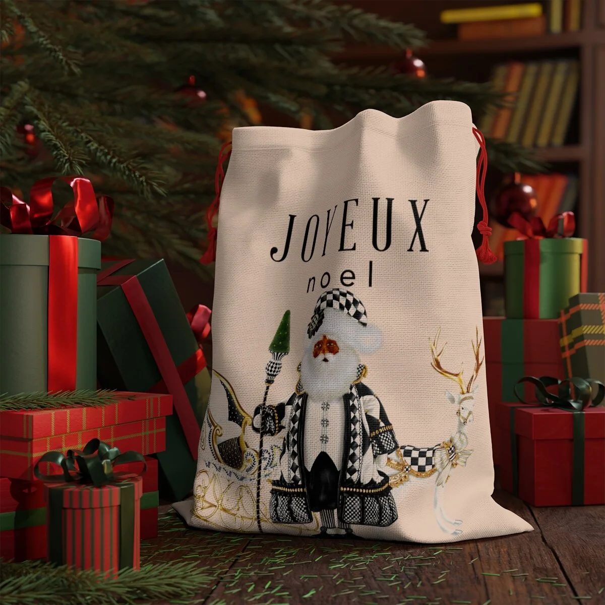 Harlequin Santa Christmas Santa Bag Black Suit African American