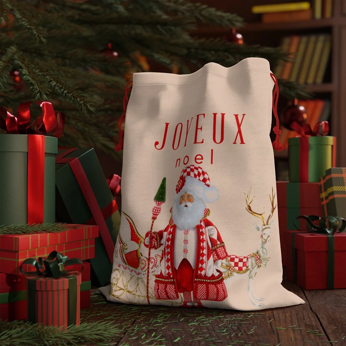 Harlequin Santa Christmas Santa Bag Red Suit