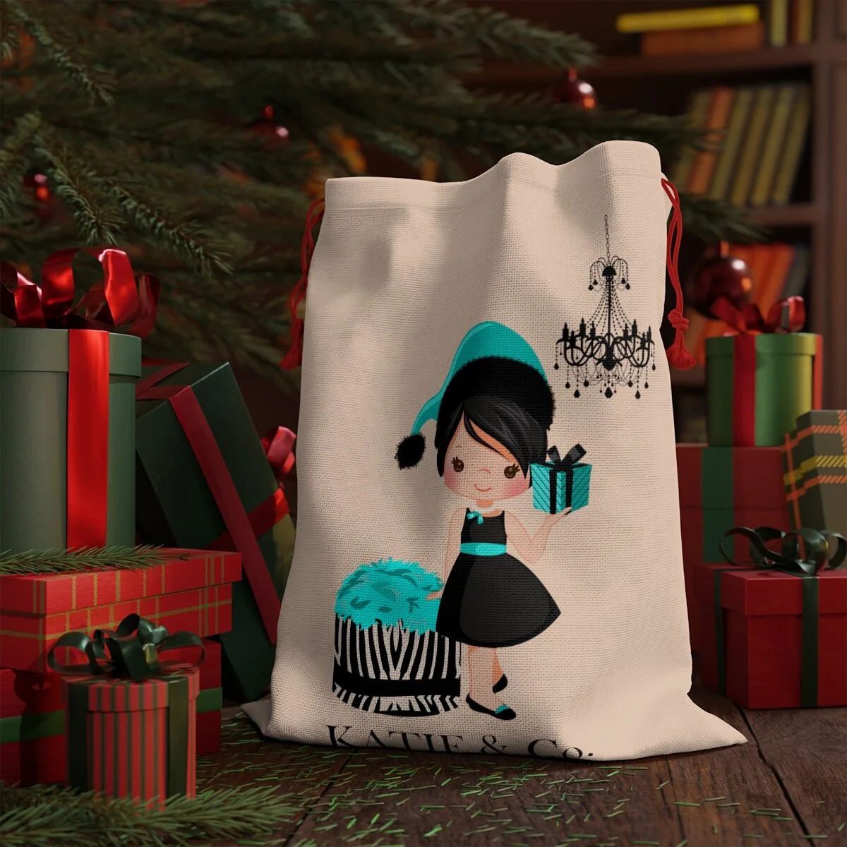 Cute Audrey Girl Breakfast at Tiffany's Santa Bag Personalized