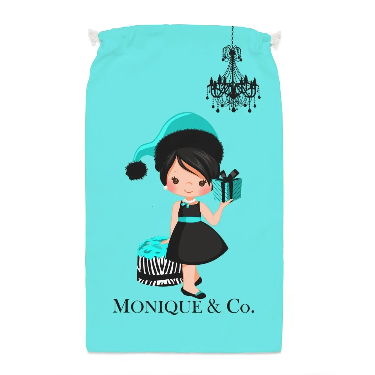 Cute Girl Breakfast at Tiffany's Christmas Santa Bag Personalized