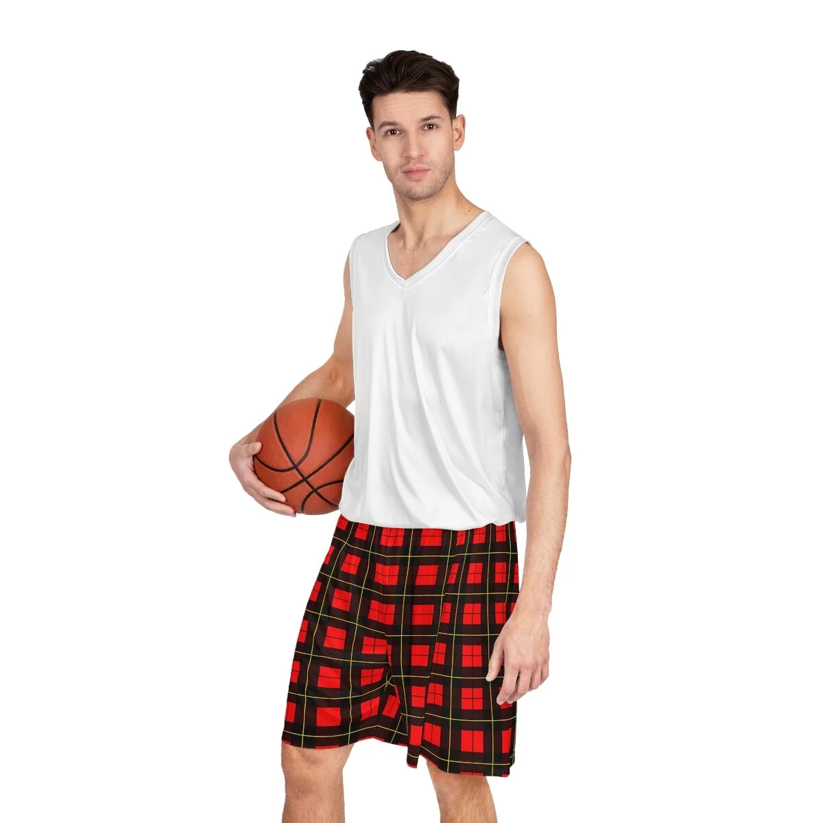 Red plaid basketball shorts on sale