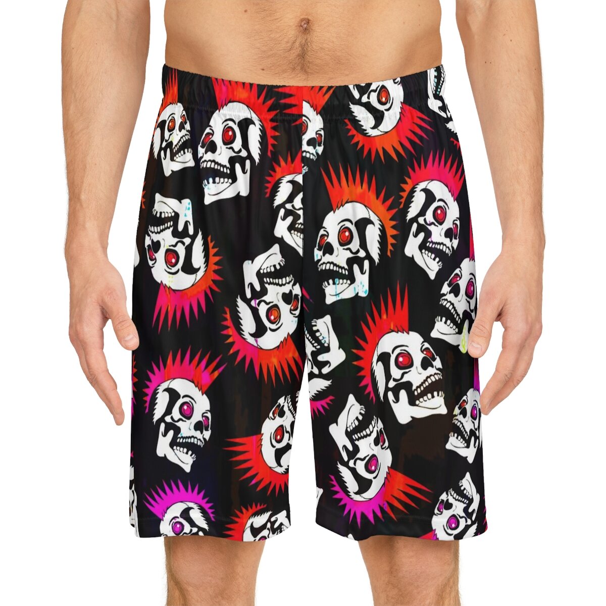 Mowhawk Skulls Punk Red Pink Men's Basketball Shorts — THE ZEBRA LADY